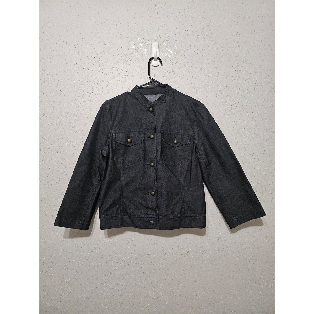 Dark Wash‎ Stretch Denim Jacket with Mandarin Collar & Vintage Buttons Size S